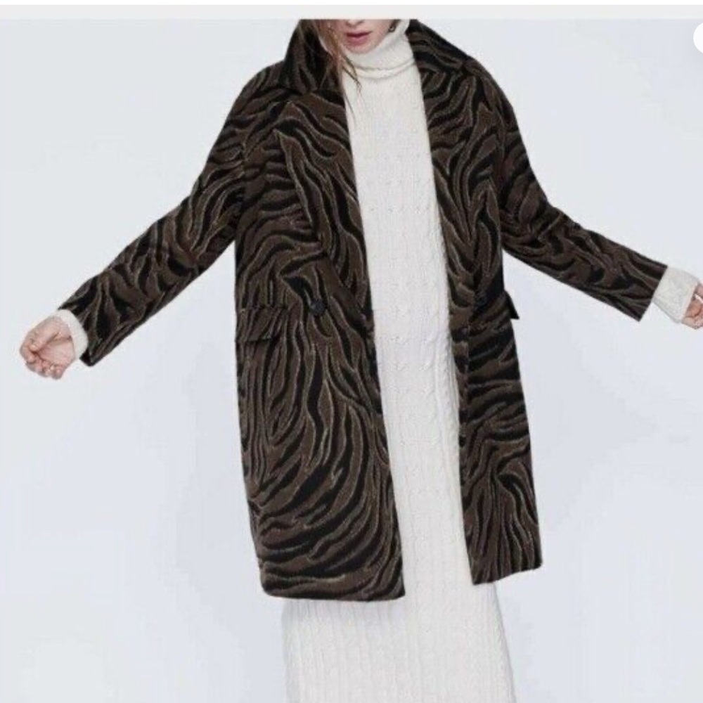 Zara Brown Patterned Trench Coat